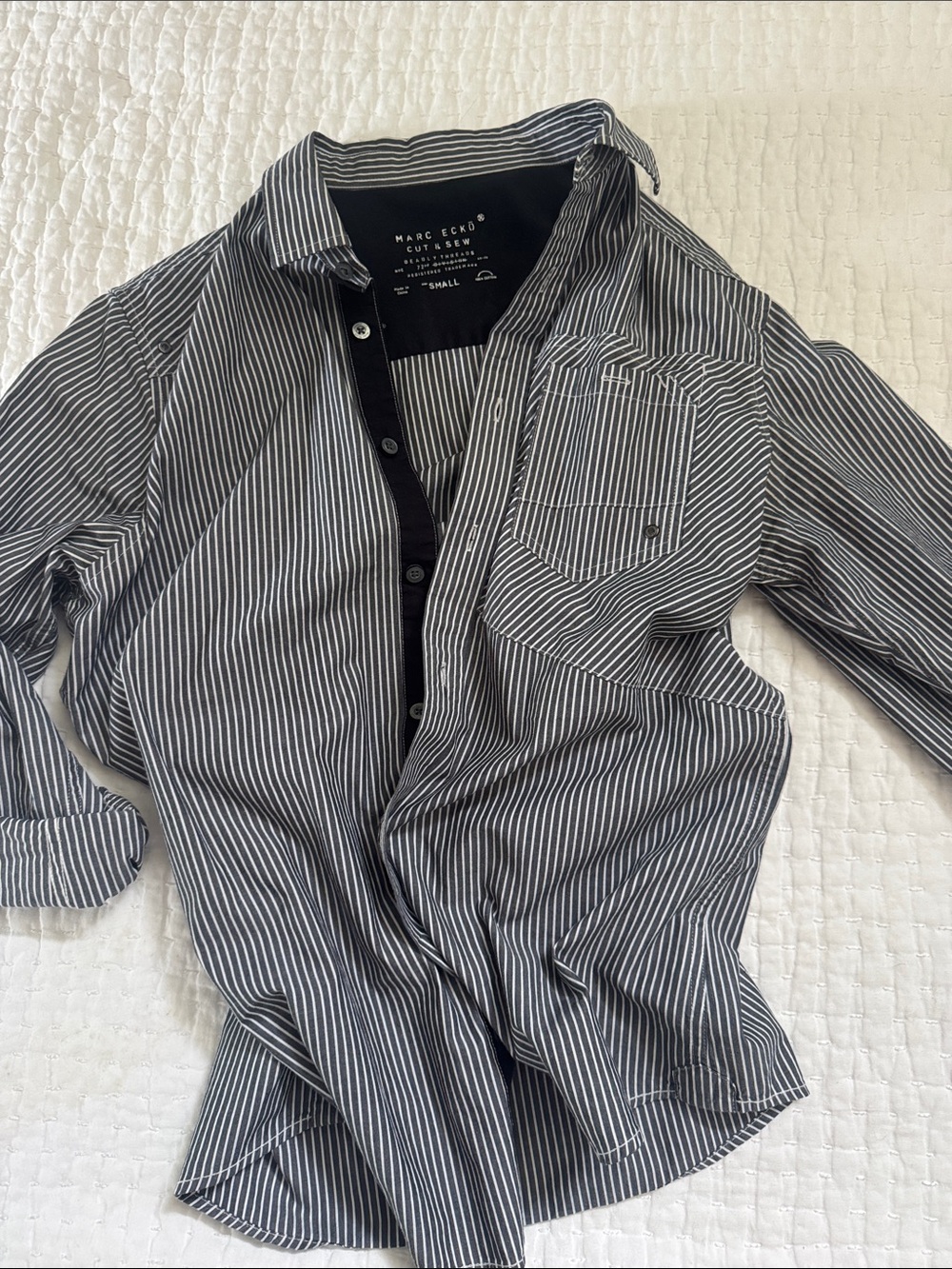 Marc Ecko Black & White Pinstripe Casual Button-Down Shirt